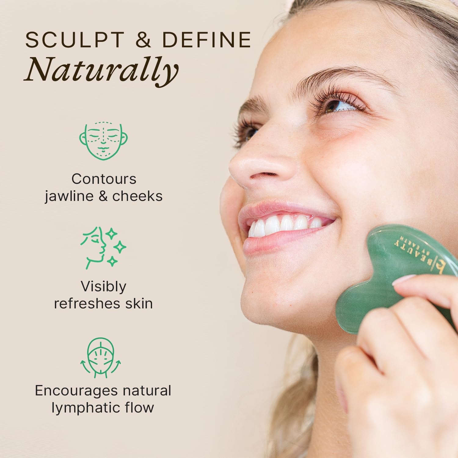 Jade Gua Sha Facial Tools - Depuffer & Massager Tool | Lymphatic Drainage & Jawline Sculpting, Gift Set Guasha Tool for Face, Eye Depuffer Skin Care Tools