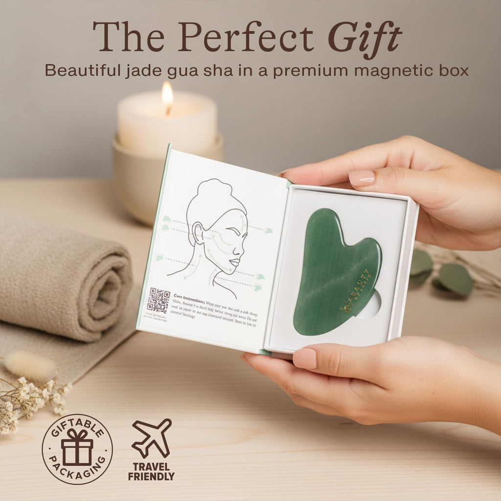 Jade Gua Sha Facial Tools - Depuffer & Massager Tool | Lymphatic Drainage & Jawline Sculpting, Gift Set Guasha Tool for Face, Eye Depuffer Skin Care Tools